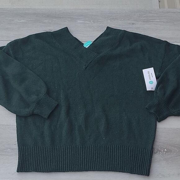 PINK CLOVERJazzie V‎ Neck Sweater Dark Green Small Stitch Fix Nwt - Picture 6 of 7
